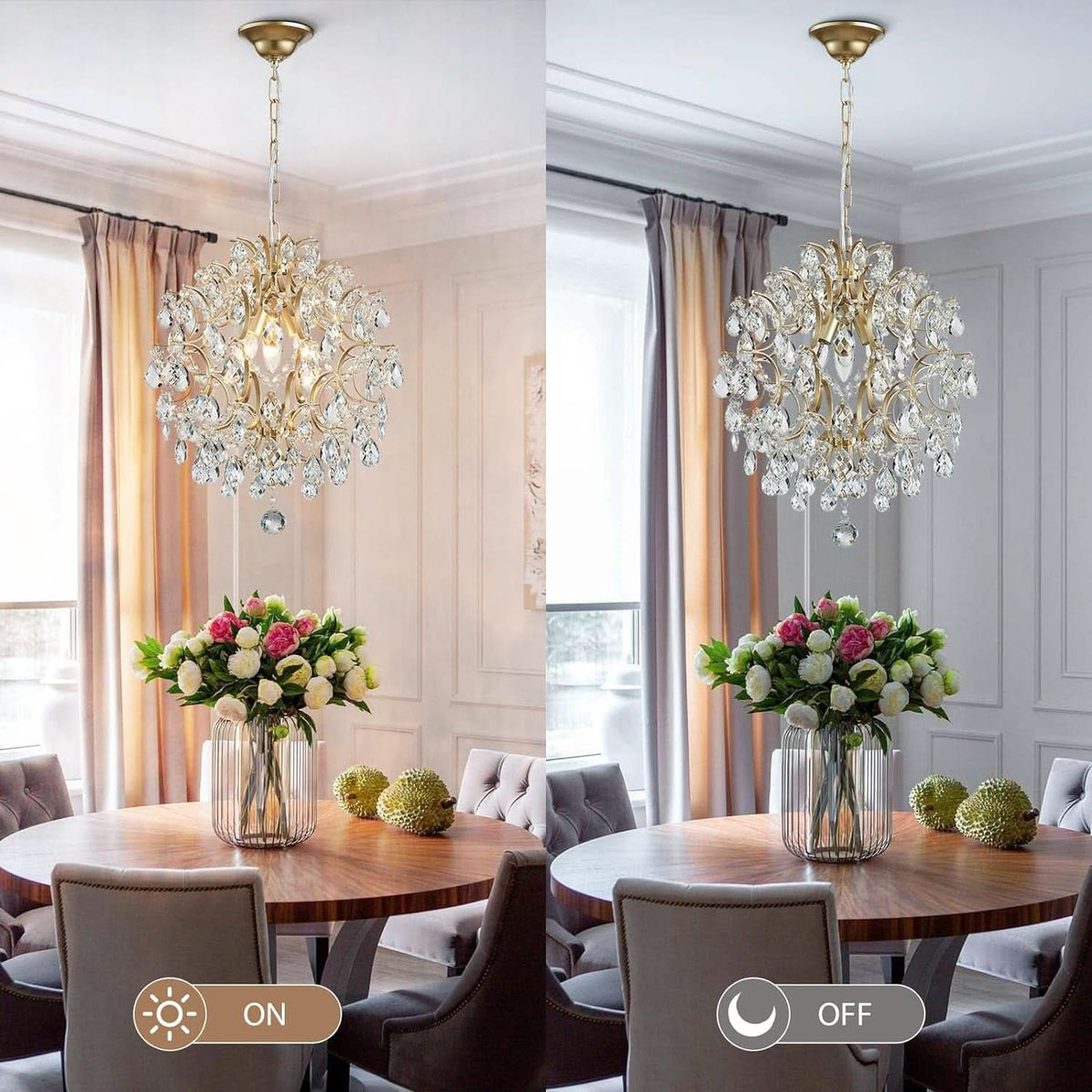 Gold Crystal Pendant Chandelier Raindrop Lighting Fixture-4