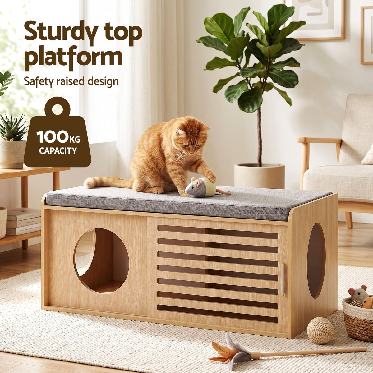 Artiss Pet Ottoman Footrest Bench with MDF Frame 100kg Capacity Natural-4