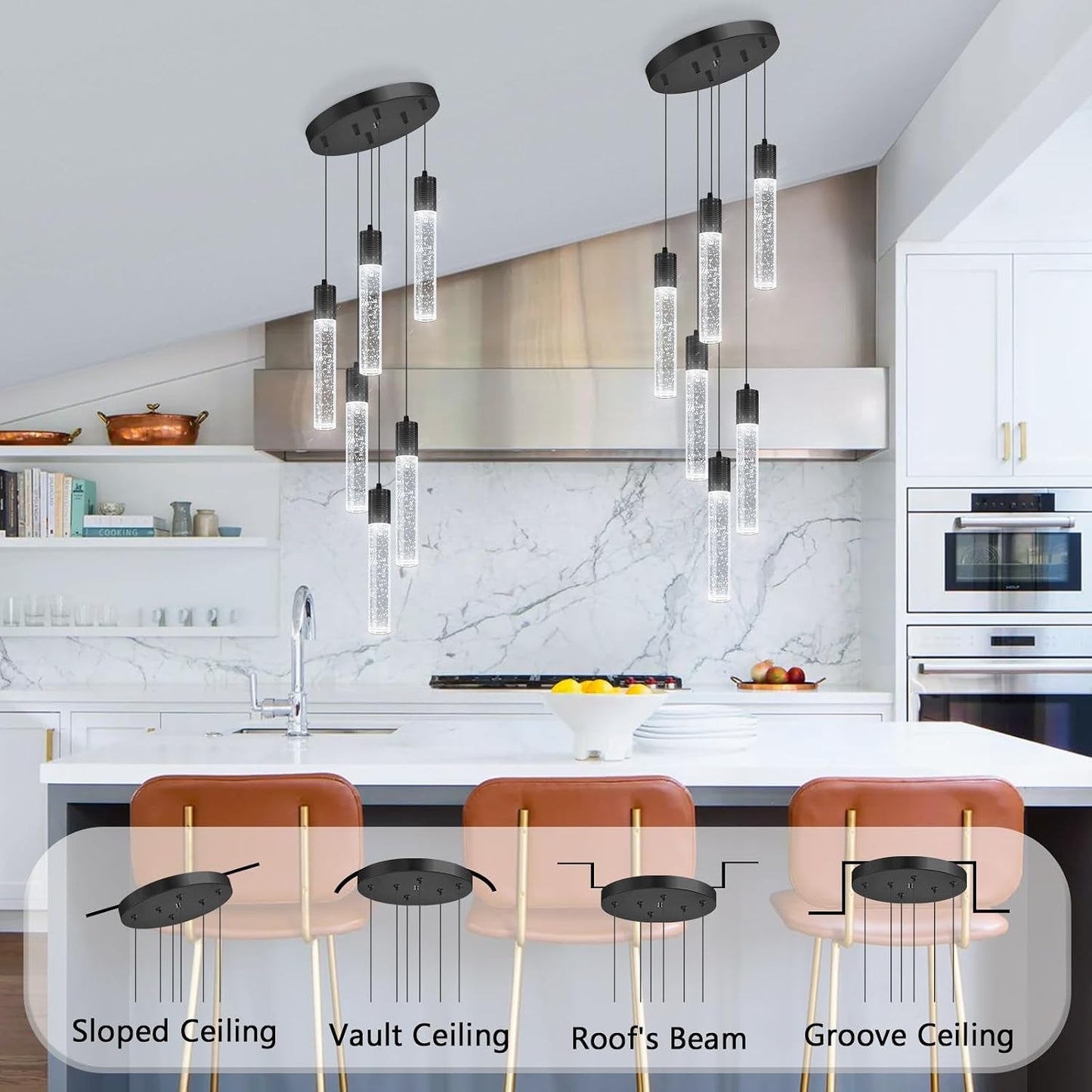 Crystal Pendant Lighting Black 6000K Ceiling Fixture-2