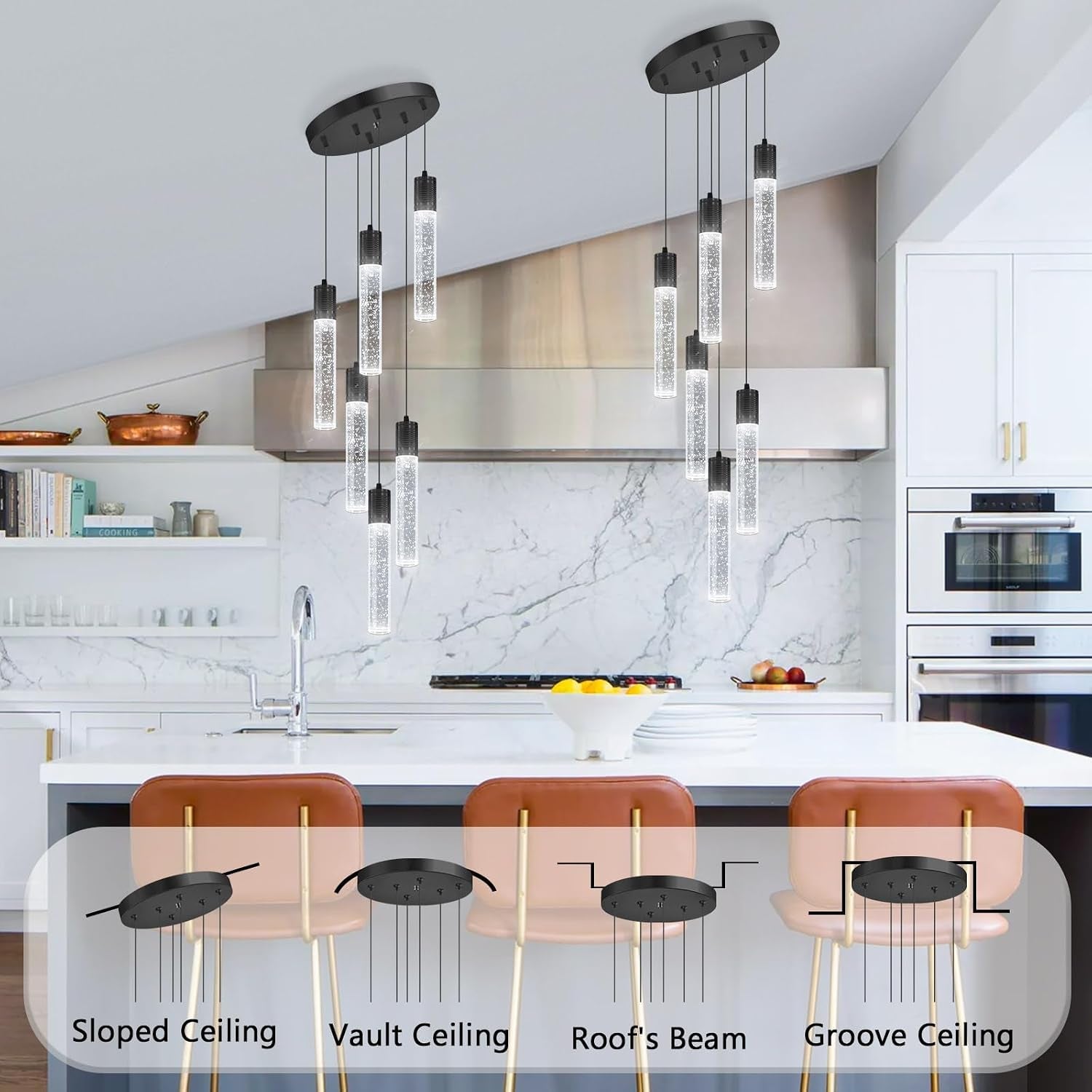 Crystal Pendant Lighting Black 6000K Ceiling Fixture-2