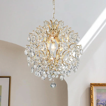 Gold Crystal Pendant Chandelier Raindrop Lighting Fixture-0