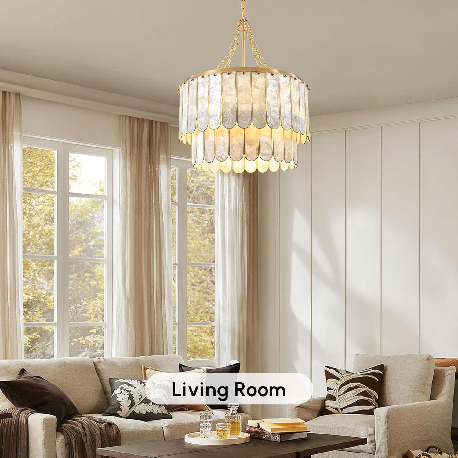 Golden Faceted Shell Chandelier Pendant Lighting Fixture-2