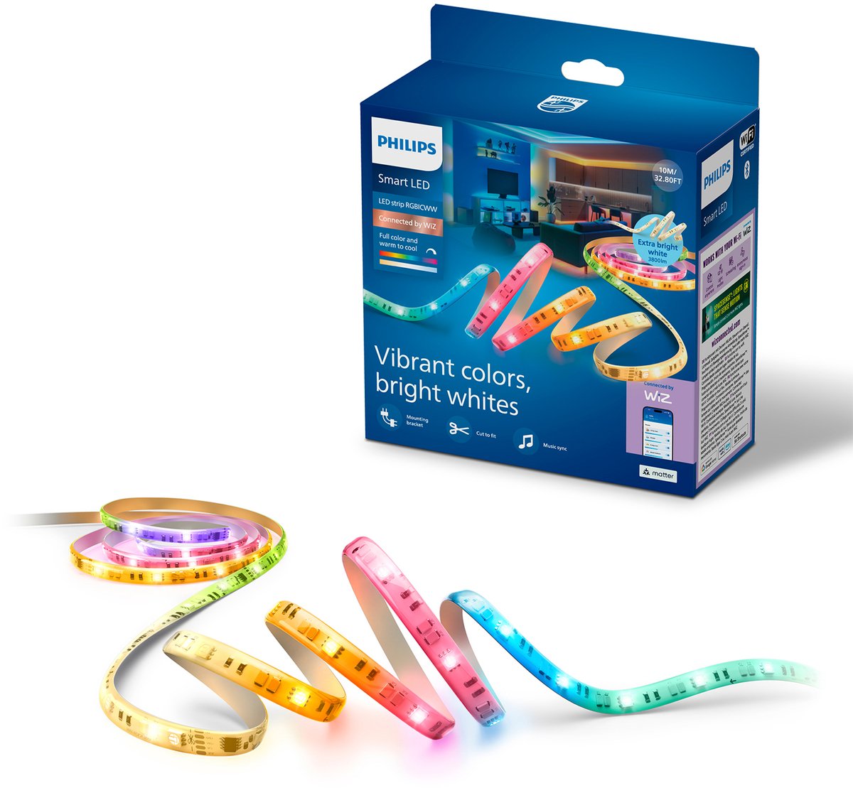 Philips Smart Lighting - led strip - lengte: 10m - rgbicww - gekleurd en instelbaar wit licht - muzieksynchronisatie - werkt met de wiz app - wifi-0