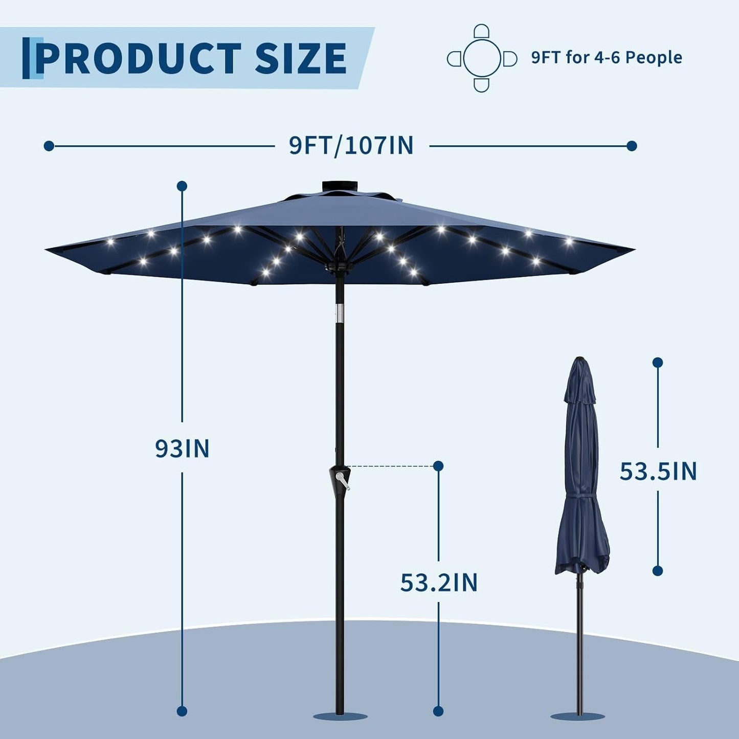 Illuminating Navy Blue Solar Powered Patio Umbrella-1