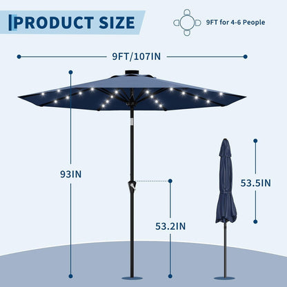 Illuminating Navy Blue Solar Powered Patio Umbrella-1
