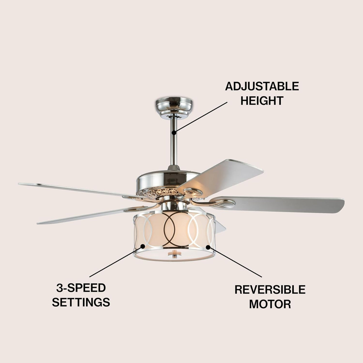 Contemporary Reversible Chrome Lighting Ceiling Fan-3