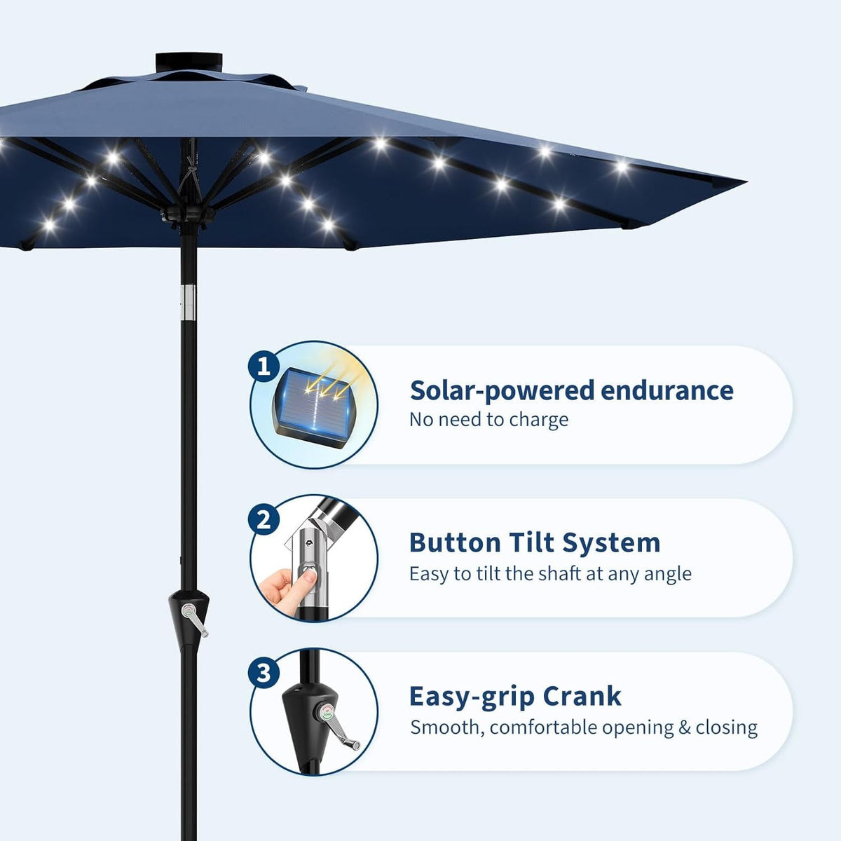 Illuminating Navy Blue Solar Powered Patio Umbrella-2