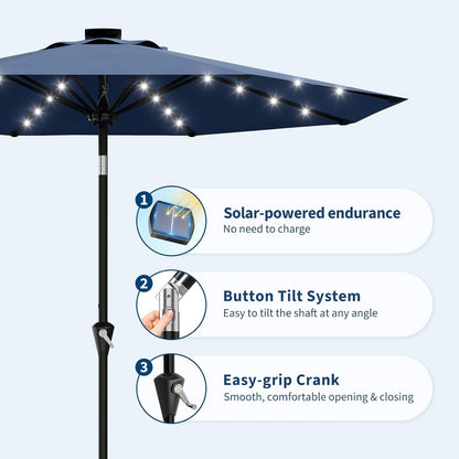 Illuminating Navy Blue Solar Powered Patio Umbrella-2