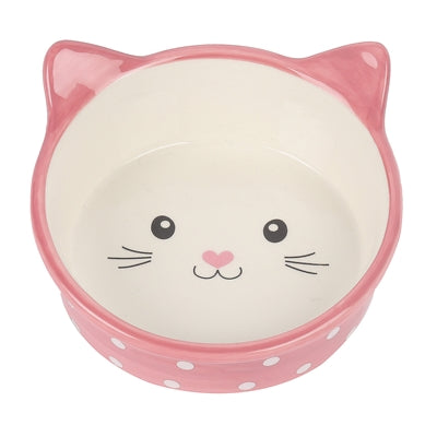 Happy pet cat food bowl polka pink cream-0