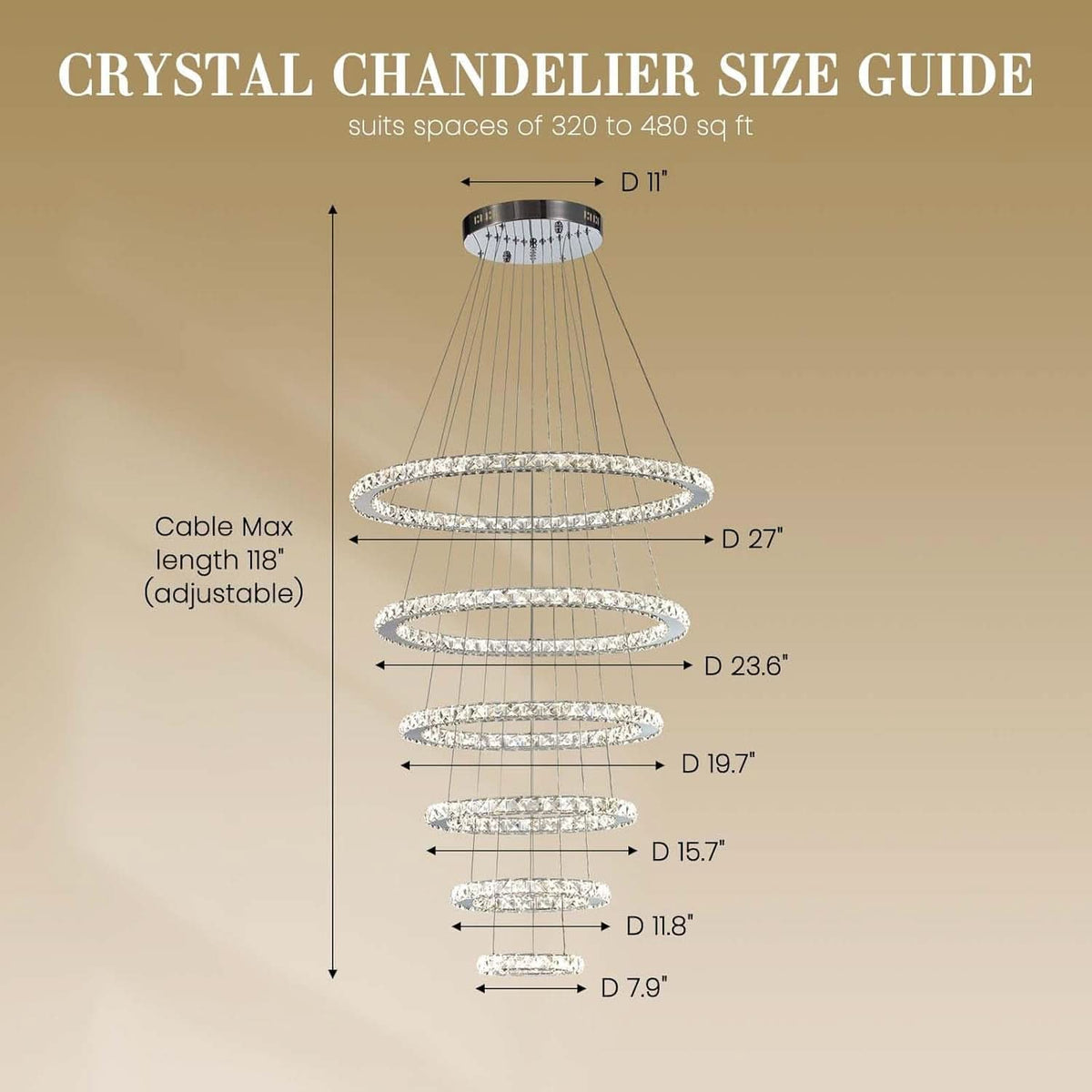Crystal Chandelier Lighting LED Ceiling Fixture Ring-2