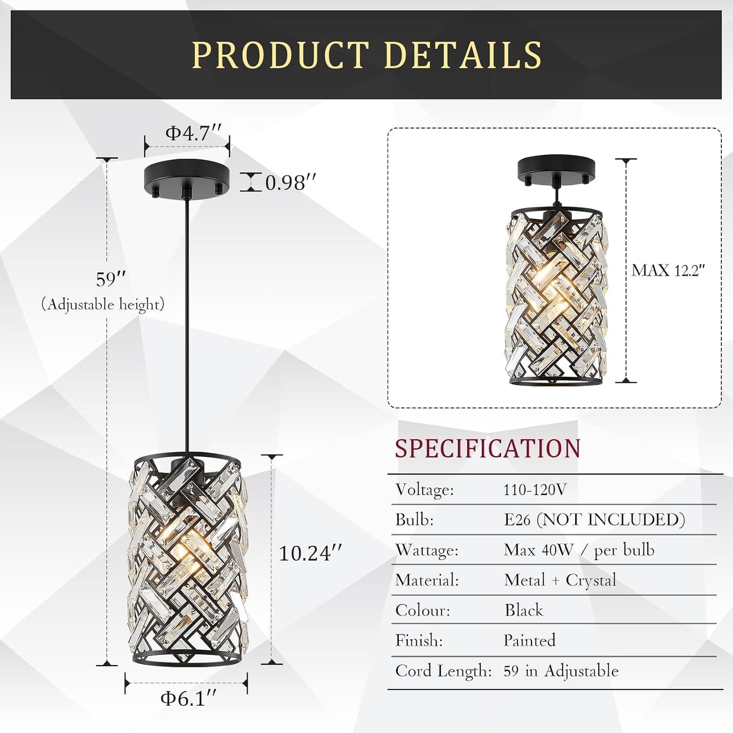 Black Crystal Pendant Lighting Fixture Triple Pack-1
