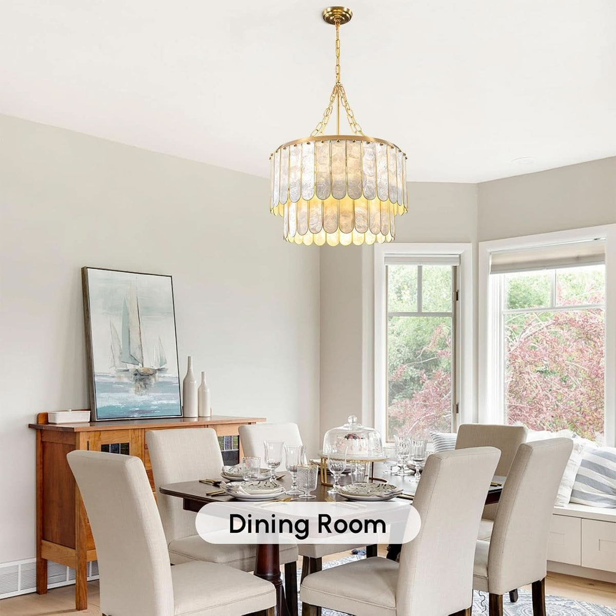 Golden Faceted Shell Chandelier Pendant Lighting Fixture-3