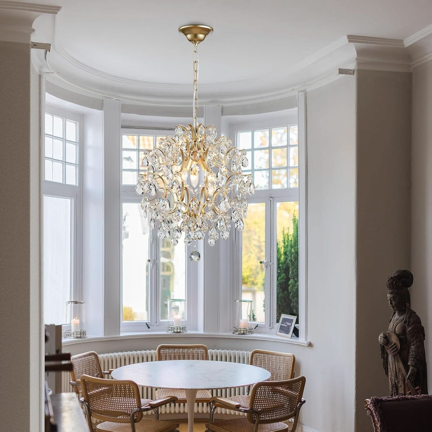 Gold Crystal Pendant Chandelier Raindrop Lighting Fixture-1