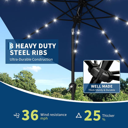 Illuminating Navy Blue Solar Powered Patio Umbrella-4