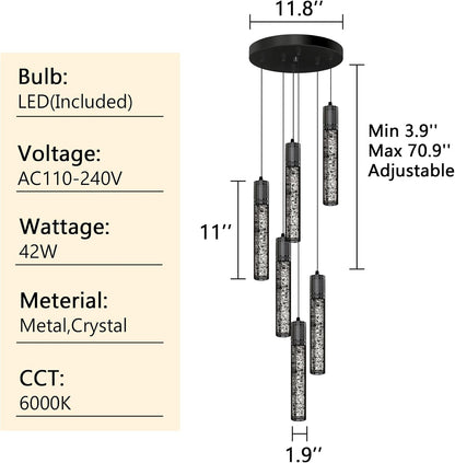 Crystal Pendant Lighting Black 6000K Ceiling Fixture-1