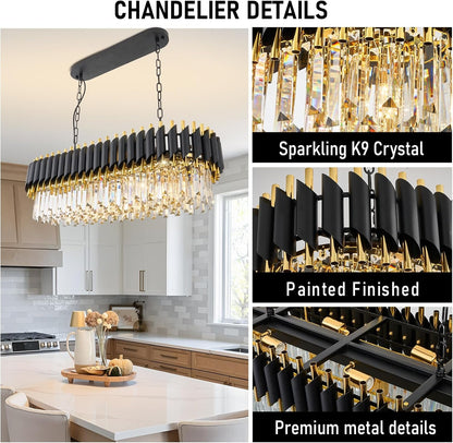 Elegant Black Gold Crystal Chandelier Thirty Three Inch-4