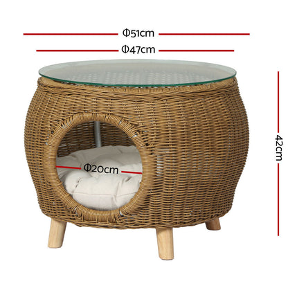 Gardeon Coffee Side Table Wicker Aluminium Desk Pet Bed Storage Outdoor Furniture-1
