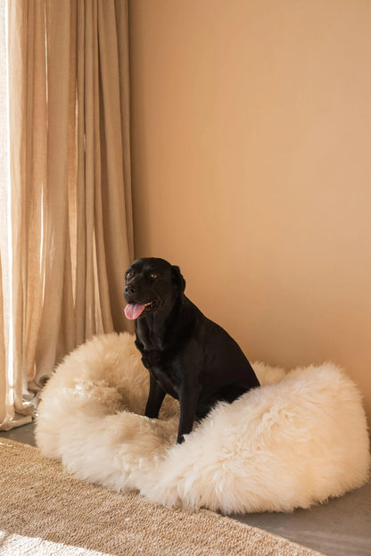 Oval Natural Sheepskin Pet Bed - White-3