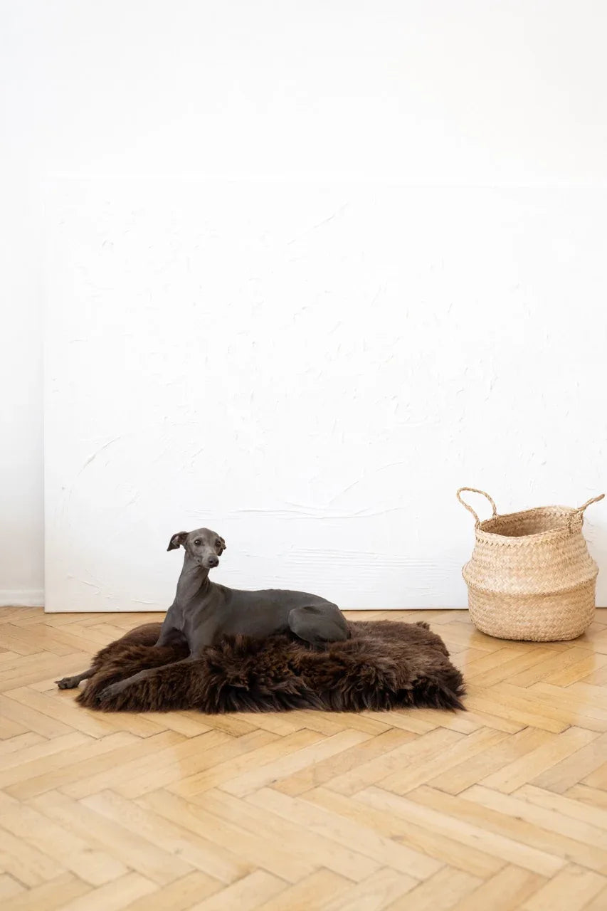 Square or Rectangular Natural Sheepskin Pet Mat - Brown-2