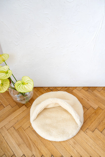 Natural Wool Pet Cave - White-4