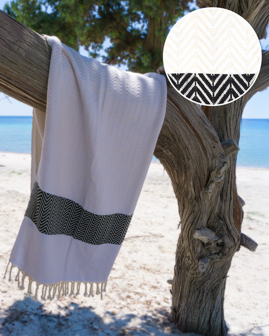 ZAYA Hammam Towel, Beach Towel, Pestemal - White / Black-0
