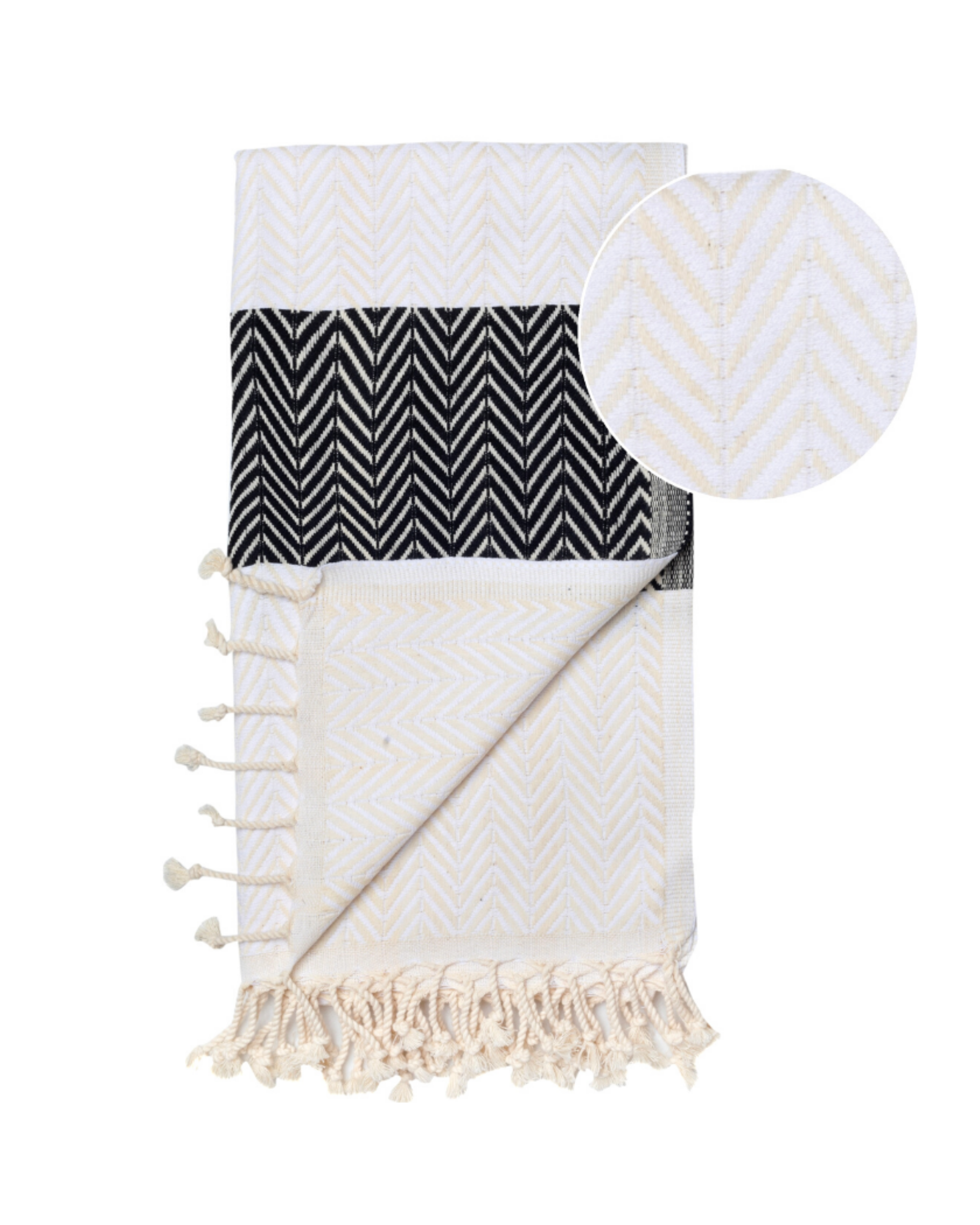 ZAYA Hammam Towel, Beach Towel, Pestemal - White / Black-1