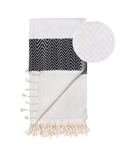 ZAYA Hammam Towel, Beach Towel, Pestemal - White / Black-1