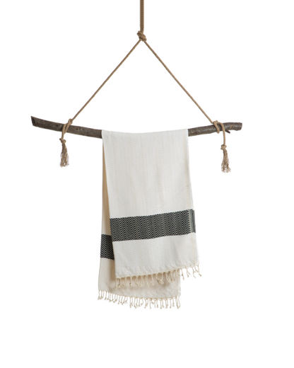 ZAYA Hammam Towel, Beach Towel, Pestemal - White / Black-2