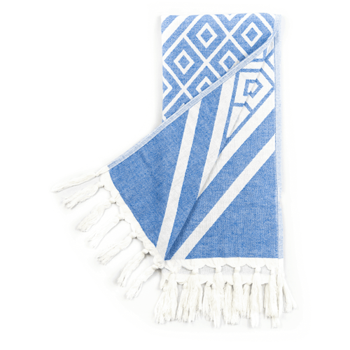 Turkish Hand Towel in Geometric Blue & White-0