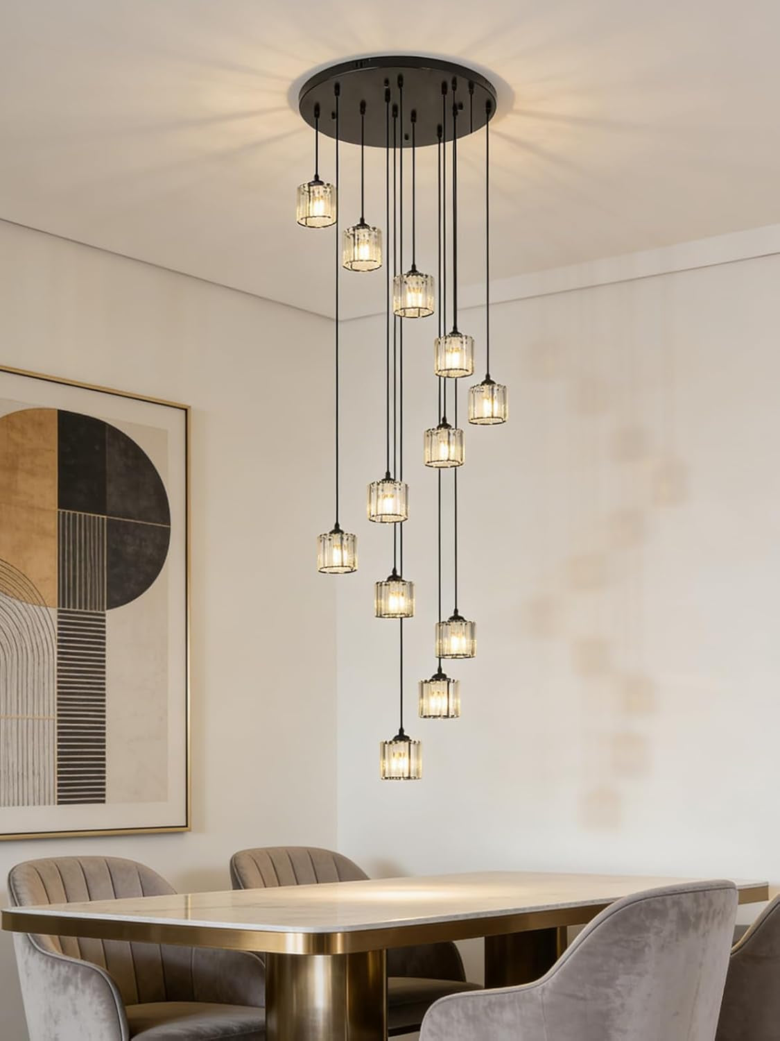 Matte Black Crystal Pendant Chandelier Lighting Fixture-2