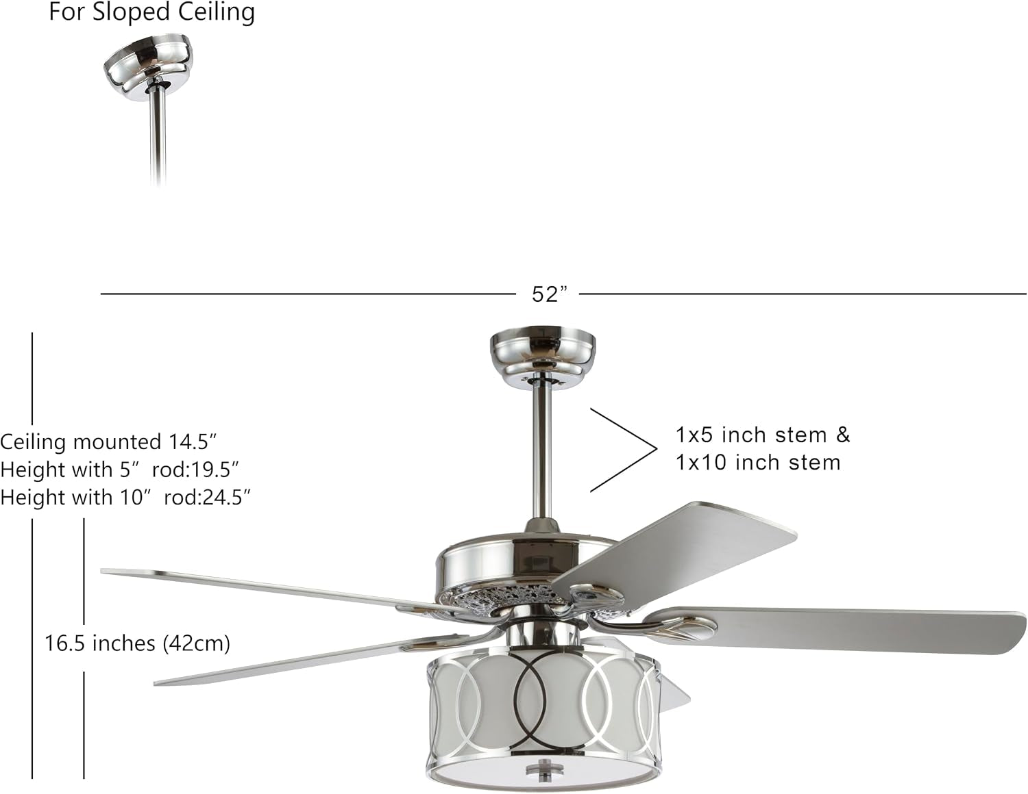 Contemporary Reversible Chrome Lighting Ceiling Fan-2
