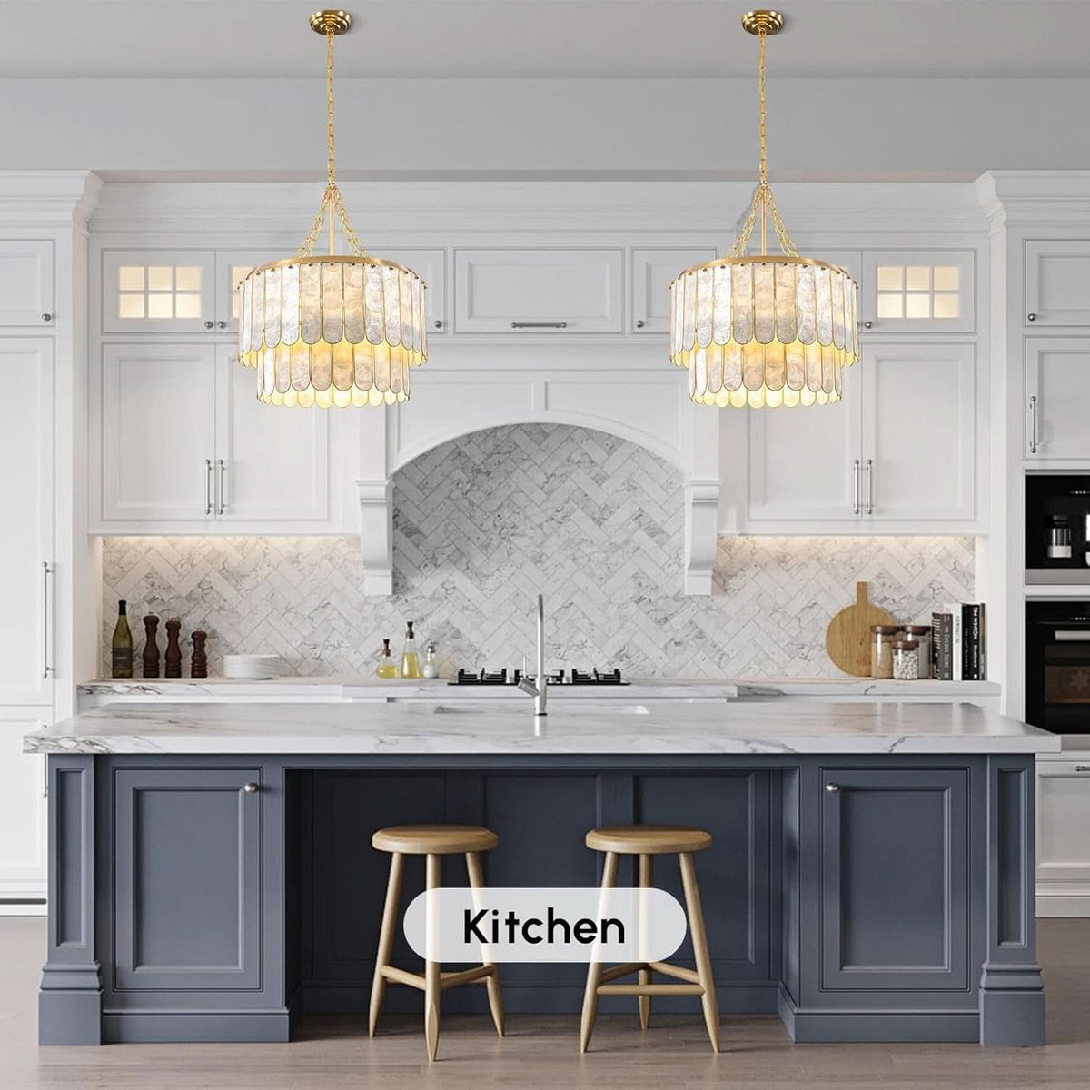 Golden Faceted Shell Chandelier Pendant Lighting Fixture-4