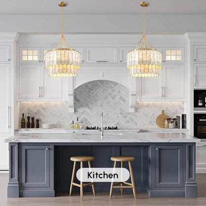 Golden Faceted Shell Chandelier Pendant Lighting Fixture-4