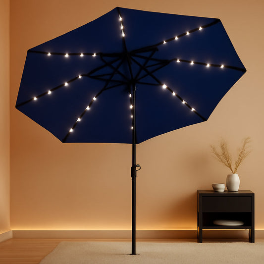 Illuminating Navy Blue Solar Powered Patio Umbrella-0