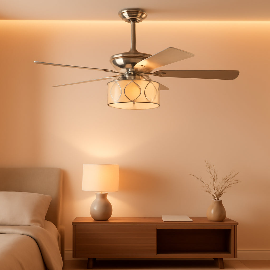 Contemporary Reversible Chrome Lighting Ceiling Fan-0