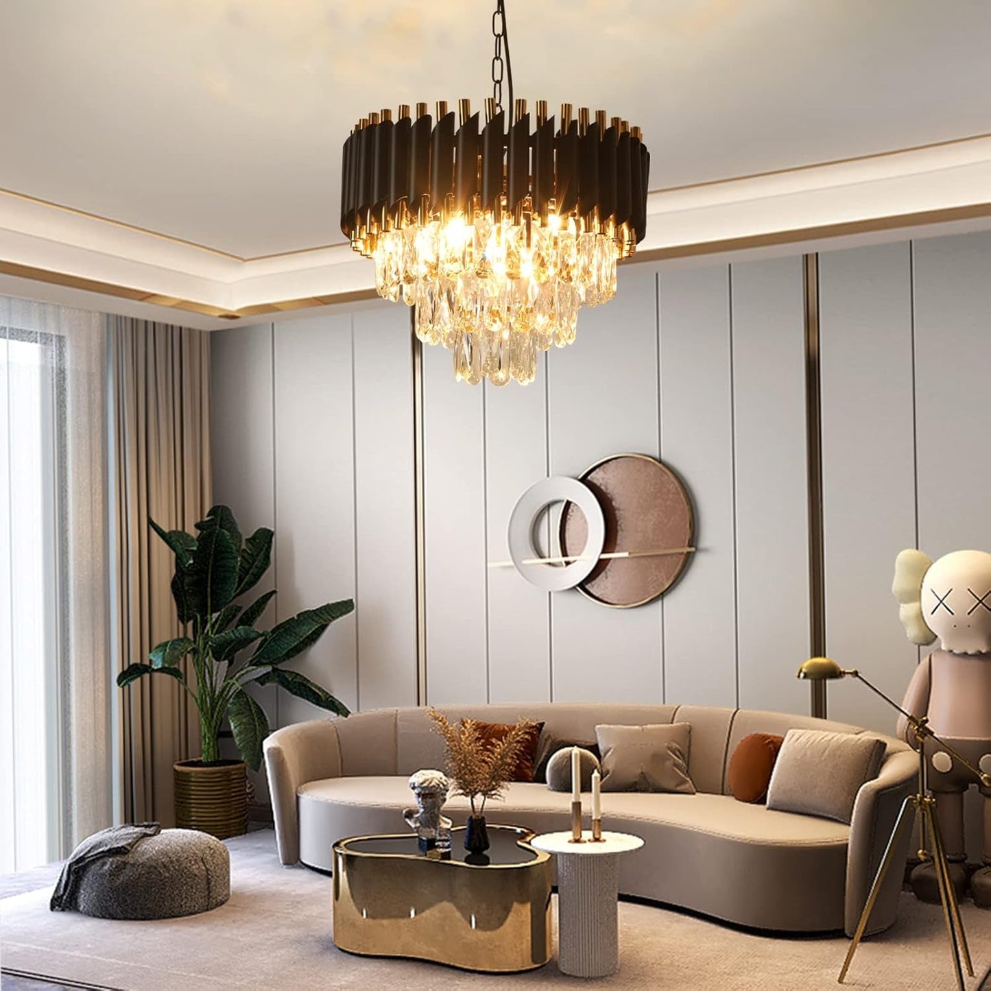 Gold Fifteen Point SevenInch 3 Tier Crystal Chandelier Lighting Fixture-1