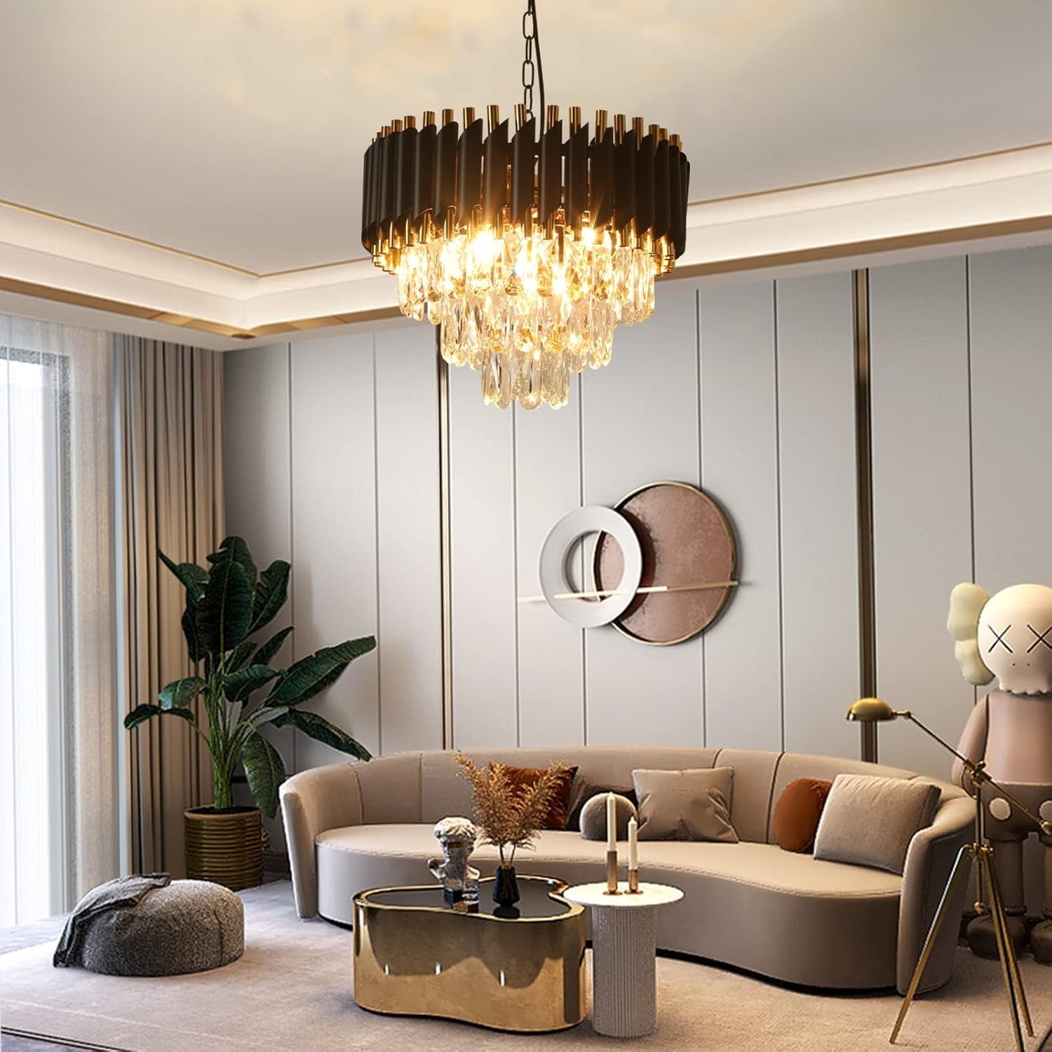 Gold Fifteen Point SevenInch 3 Tier Crystal Chandelier Lighting Fixture-1