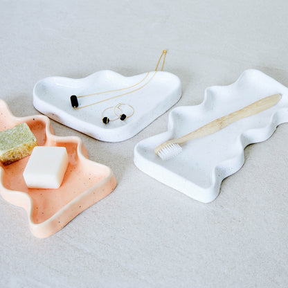Ceramic Wave Trays - Speckled White - Rectangle-2